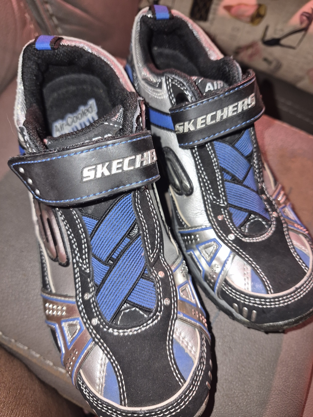 Skechers Boys Trainers, Black & Blue Velcro Athletic Sneakers